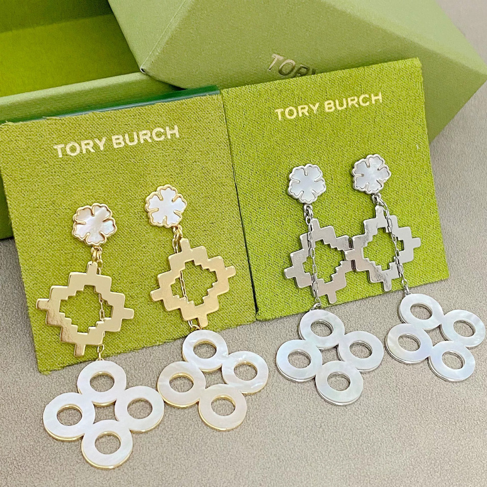 Tory Burch Shell Clover Rhinestone Earrings Metal